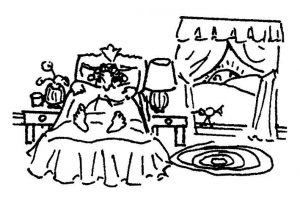 drawing of person in bed