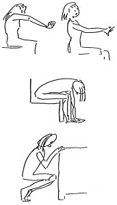 Shoulder Rotations forward, Lower Back Stretch, Deep Knee Bends