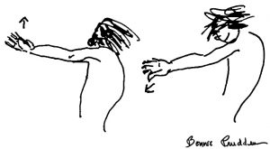 Shoulder exercise - drawing by Bonnie Prudden